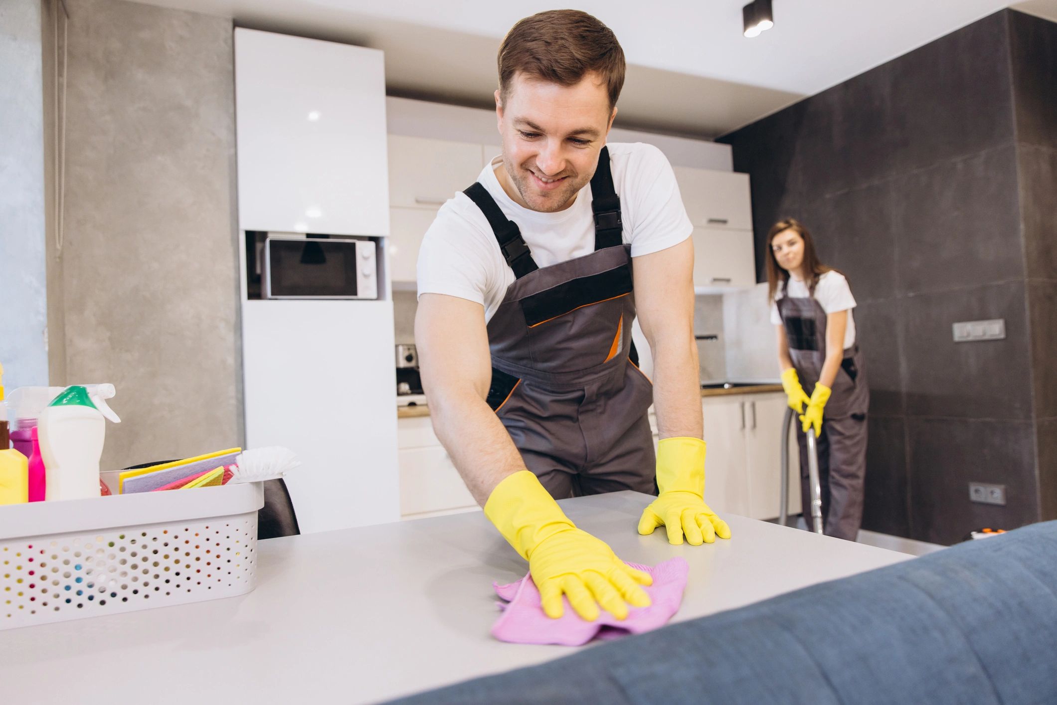 friendly professional cleaner at work